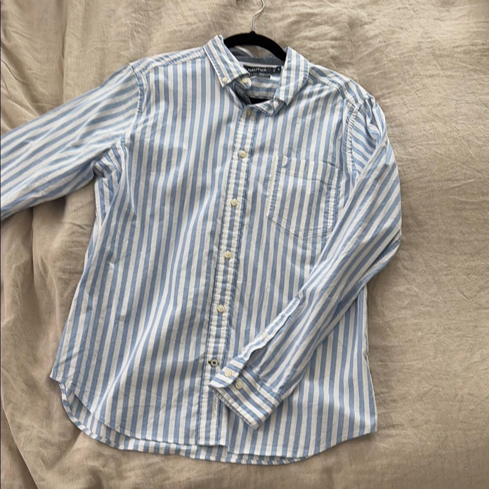 Blue and White Striped Men's Shirt